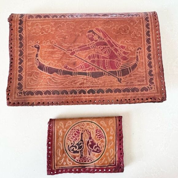 Vintage Indian Leather Handmade Clutch Coin Purse - Picture 2 of 6